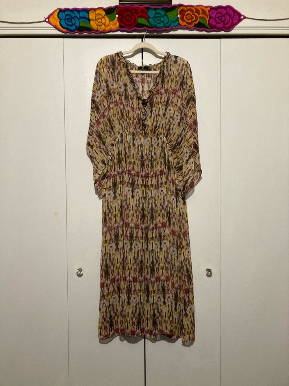 L Boho Sheer Forest Fairy Kaftan Maxi Dolman Sleeve Flowy Ethereal Goblin